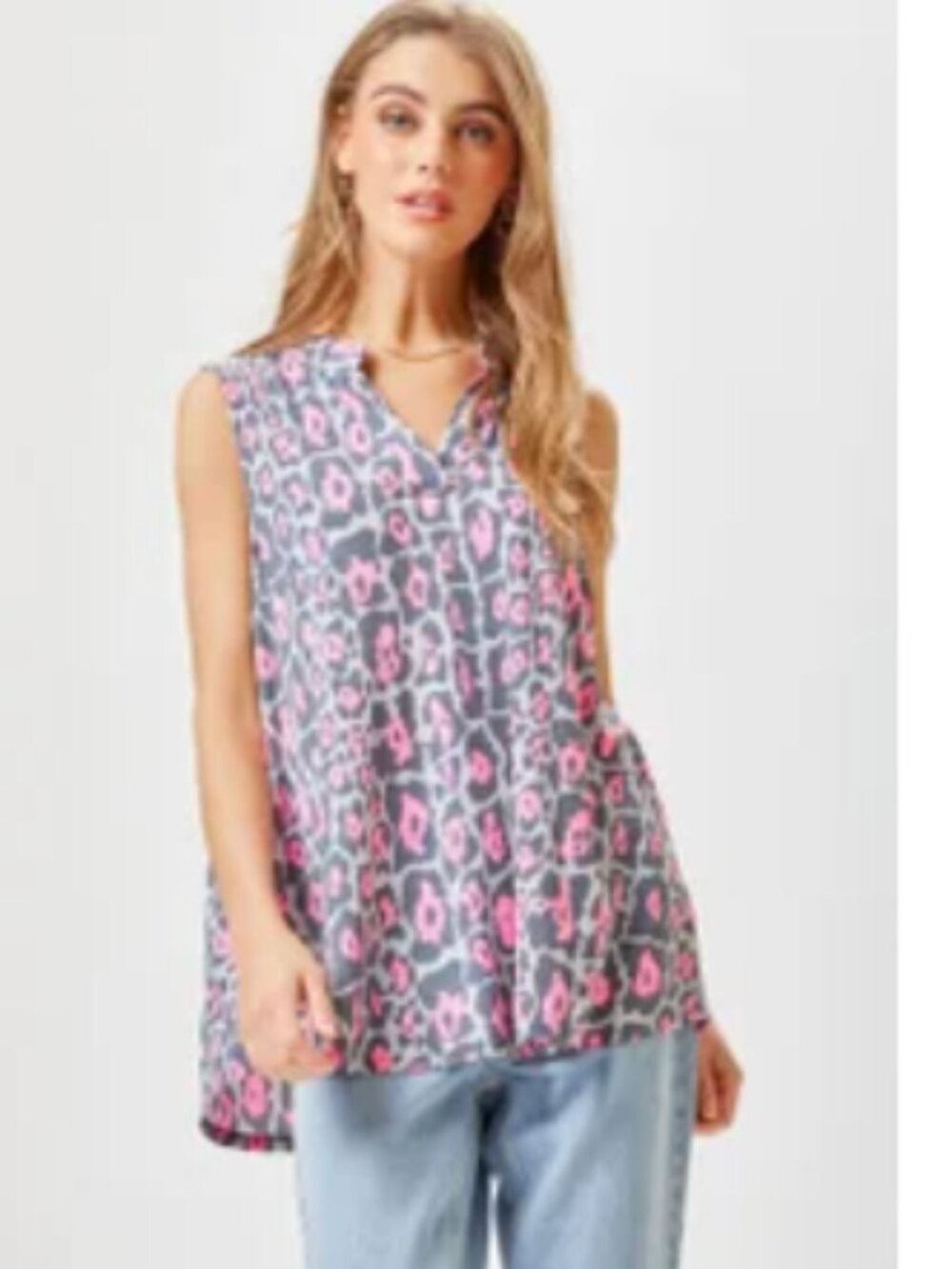 NWT Dear Scarlett Lizzy Tank Top in Gray and Pink Leopard Size XL